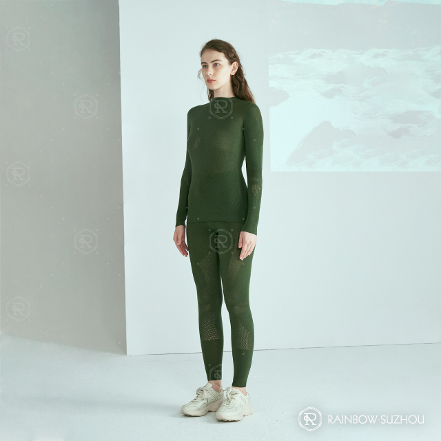 Conjuntos de esqu&iacute; de lana merino para mujer Capa base sin costuras