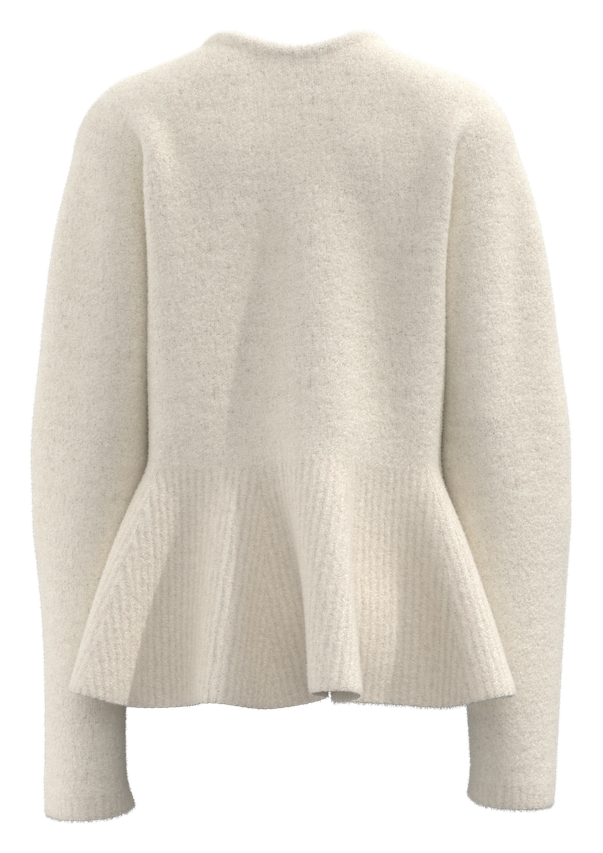 Damenpullover mit V-Ausschnitt, Hammelbein&auml;rmeln, geraffter Taille und R&uuml;schensaum