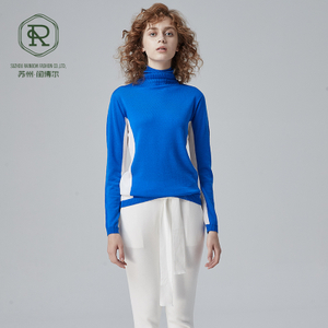 Jersey de mujer con cuello alto y 18GG Intarsia SIN COSTURAS LANA RWS 