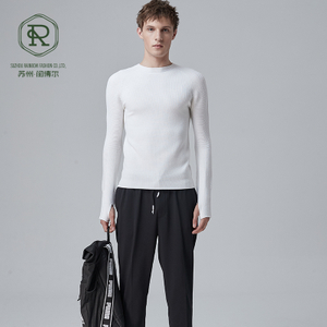 Pull chauffant en Thermolite structur&eacute; &agrave; col rond pour hommes, pull d'ext&eacute;rieur sans couture