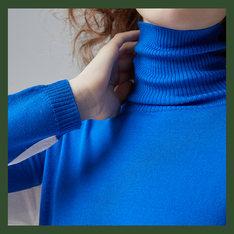 Jersey de mujer con cuello alto y 18GG Intarsia SIN COSTURAS LANA RWS 