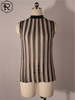 Top de punto pointelle con cuello simulado y rayas verticales