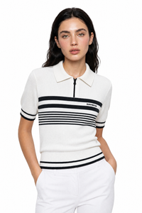 Schwarz-wei&szlig; gestreiftes Golf-Top f&uuml;r Damen